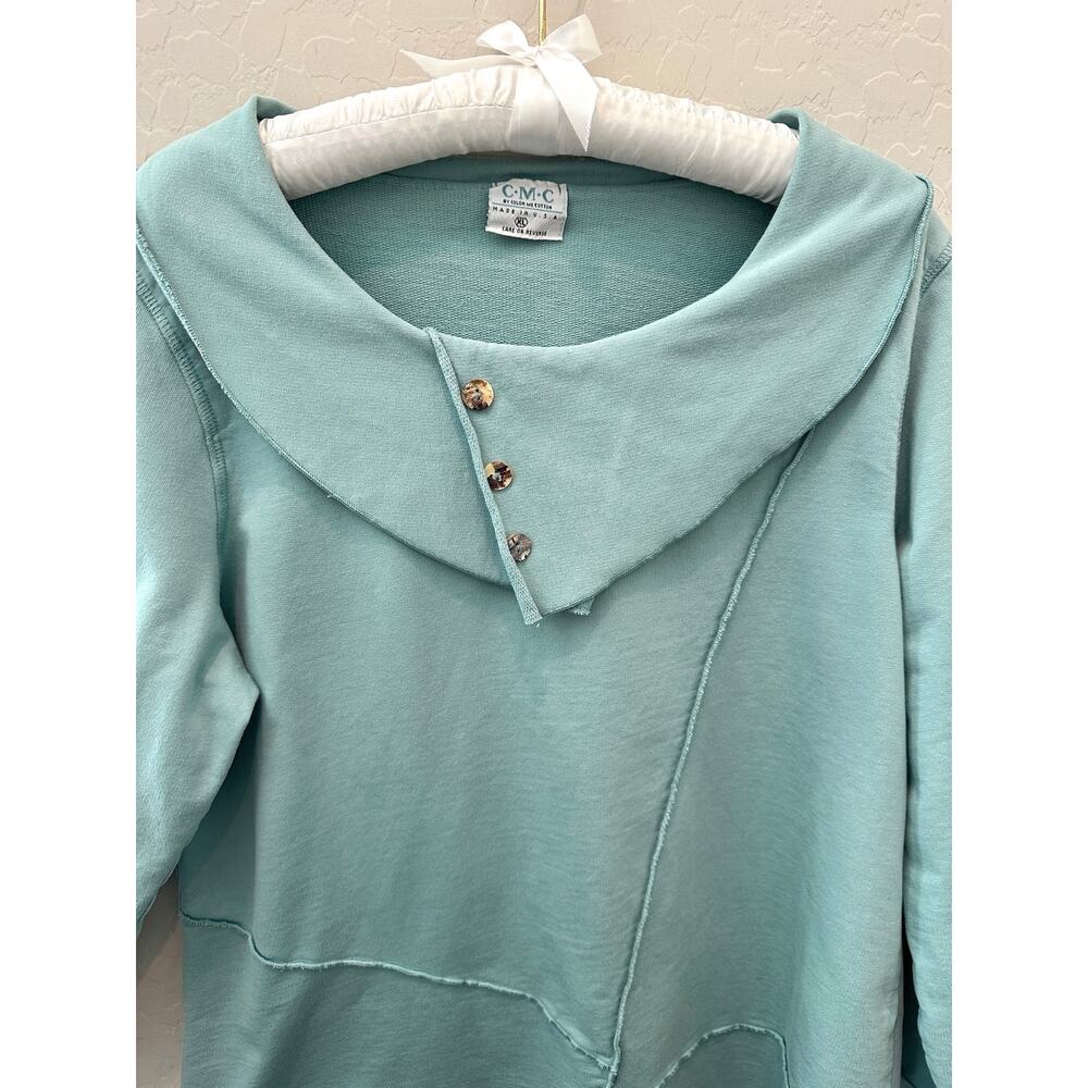 CMC Color Me Cotton Aqua Blue Sweatshirt Tunic Artsy Coastal Grandma XL - Picture 4 of 9